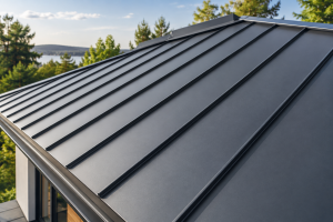 Antrasit metal kenet çatı panelleri ve birleşim detayları — temsili görsel